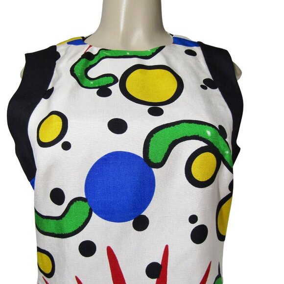 VTG 80s 90s GILLIAN Abstract SILK POP ART Atomic Mod Artsy Geometric Dress M - Picture 2 of 10